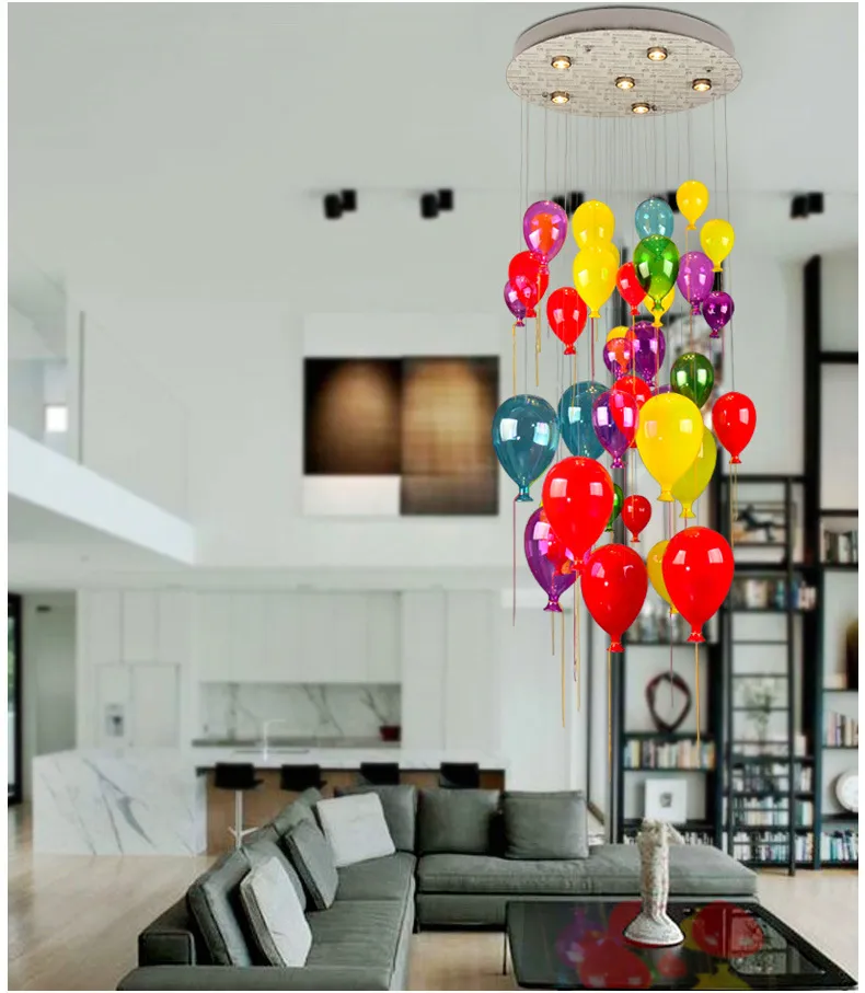 Modern LED Lamps Multi Color Glass Ball Balloon Pendant Light For Children Room Living Room Stair Light Suspension Light AL121