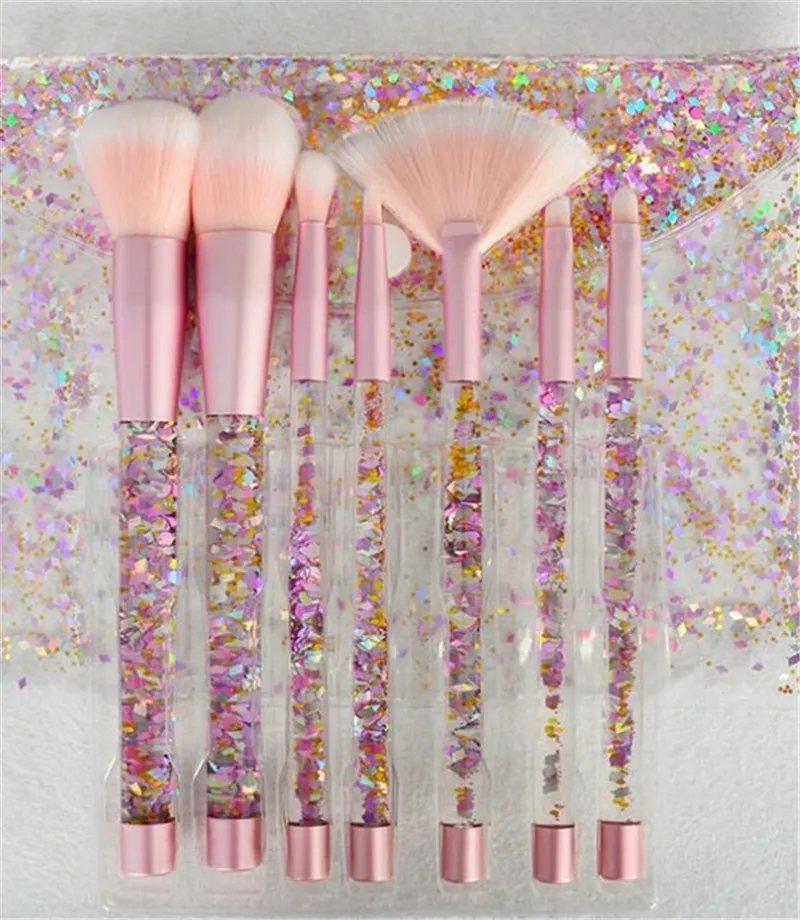 NA019 7pcs ensembles de pinceaux de maquillage en cristal sirène licorne paillettes correcteur maquillage pinceau poudre liquide fard à joues ombre à paupières maquiagem brosse