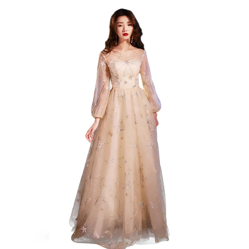 Blue Tulle A line Sequin Long Prom Dress, Blue Tulle Formal Dress – shopluu