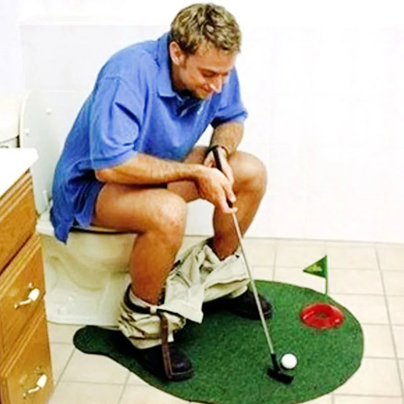 Funny Toilet Bathroom Golf Time Mini Game Play Putter Novelty Gag Gift Mat  Set W15