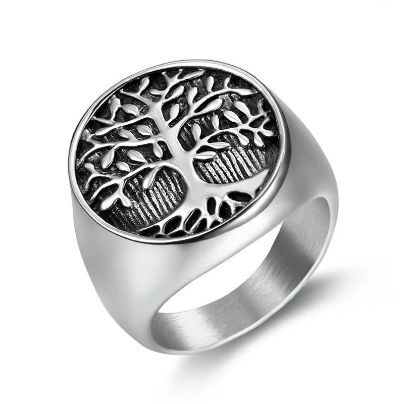 Retro Tree Flower Of Life Amazon Ring Stainless Steel With Silver And