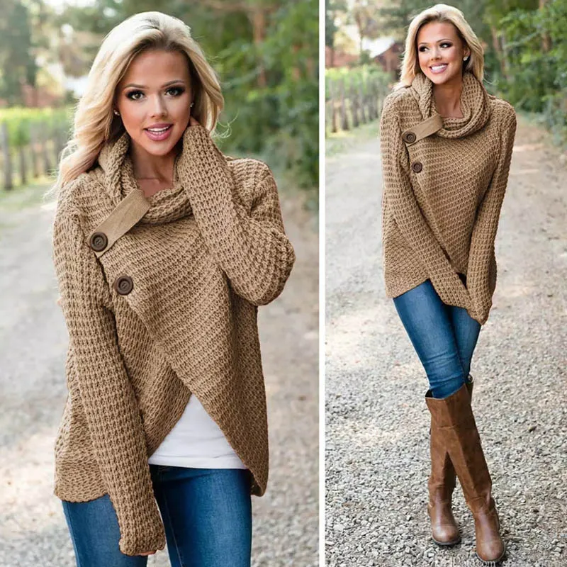 Autumn Winter Womens Asymmetrical Asymmetrical Turtleneck Sweater