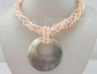 18 "4row 6mm rose barokke zoetwater parel ketting, fabriek prijs groothandel vrouwen giftwoord sieraden