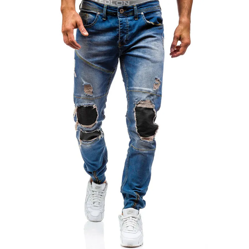 Hombres Vaqueros Pitillo Elásticos Del Agujero Slim Fit Denim Jeans Motorista Strech Hip Jeans Para Hombre De 101,05 € | DHgate