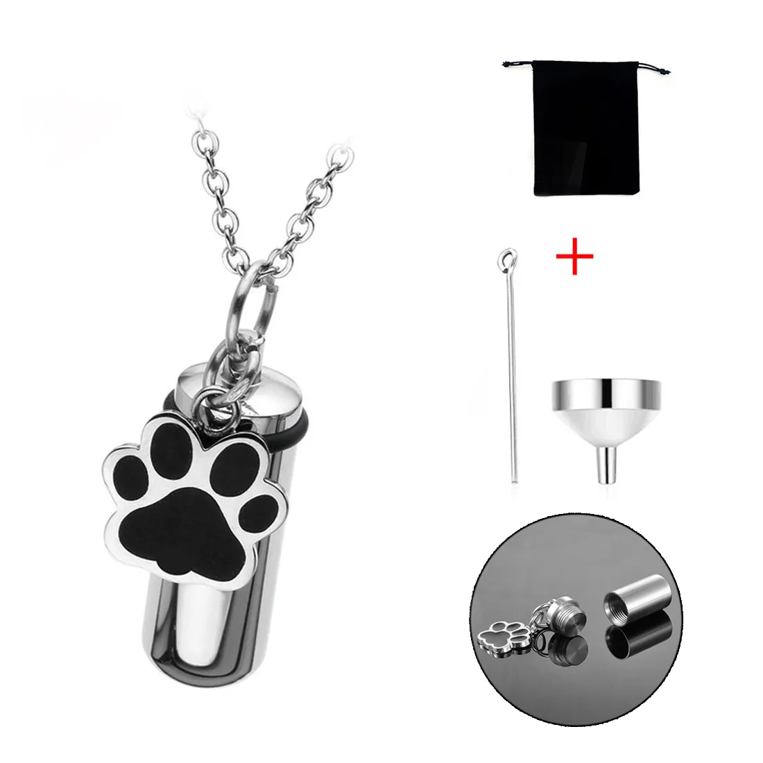 Dog Paw Pet Cremation Pendant Stainless Steel Necklace Memorial Ash Urn Jewelry Keepsake Charm Personalized Engraving