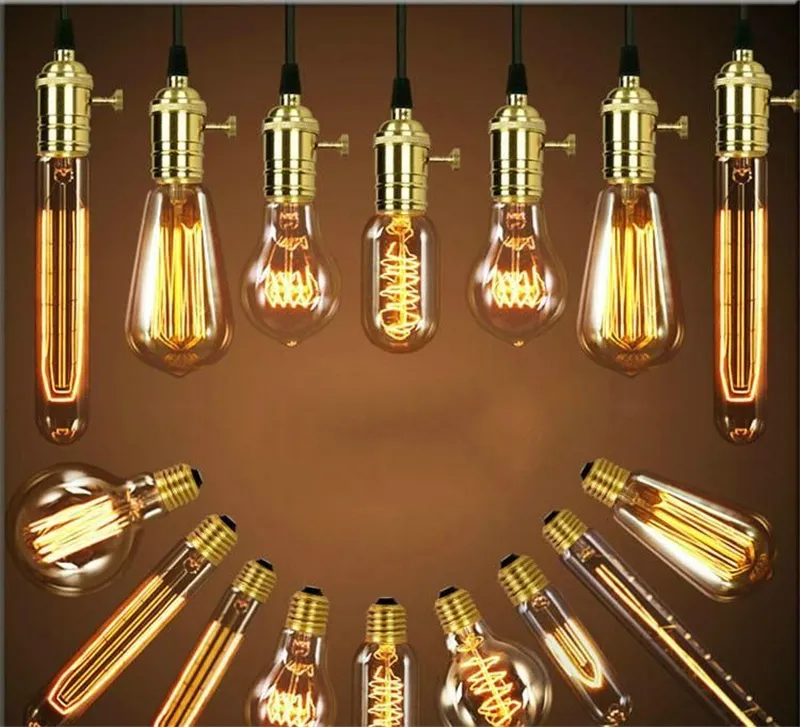 Retro Edison Light Bulbo E27 110V 220V 40W St64 A19 T10 T45 T185 Filamento Ampola Vintage Lâmpada de Edison Incandescent Bulb