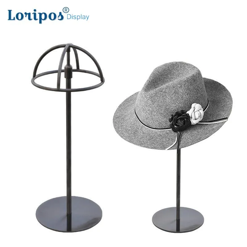 Support de chapeau en métal noir support de rehausseur de chapeau en acier inoxydable doré magasin de vêtements présentoir de chapeau accessoires d'affichage de capuchon en métal argenté de haute qualité