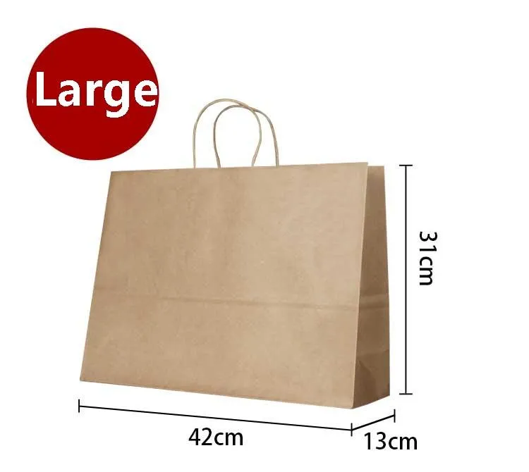 Venta al por mayor- 10PCS Bolsa de papel de regalo kraft grande con asa / banquete de boda multifunción horizontal / 42 * 31 * 13 cm Bolsas de papel de tela de moda