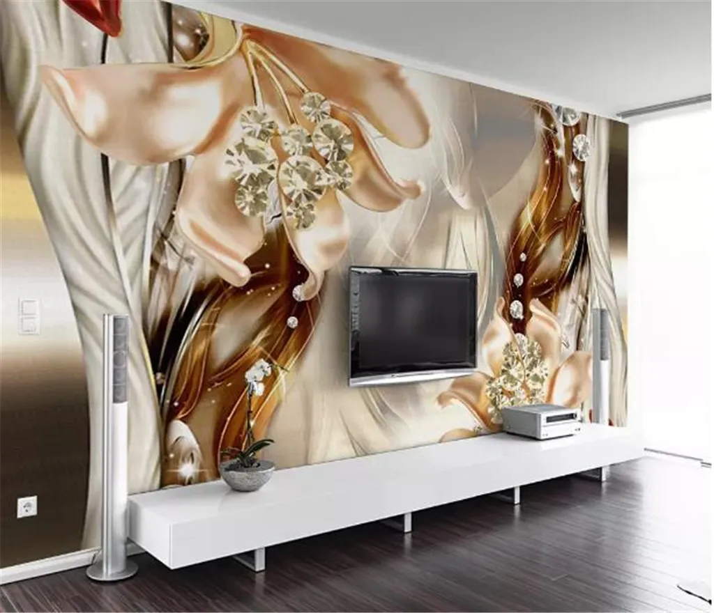 Custom Any Size 3D Mural Wallpaper Dream 3D Jewelry Flower Jewelry Home Decor Living Room Wall Covering