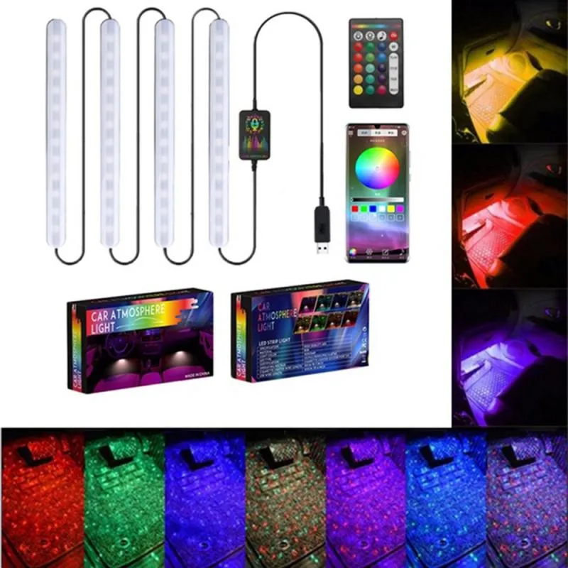 4 Stück 12 V Auto Innenbeleuchtung RGB LED Streifen  Sprachsteuerung/Fernbedienung USB Atmosphärenlichter Bunte Autodekoration  Von 20,63 €