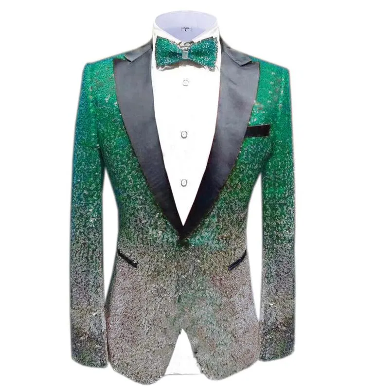 Red Silver Men's Suit Fashion Green Jacket Blazer Prom Party Dinner Tuxedo Performance Jacket For Stage Wedding Shiny Costume275T