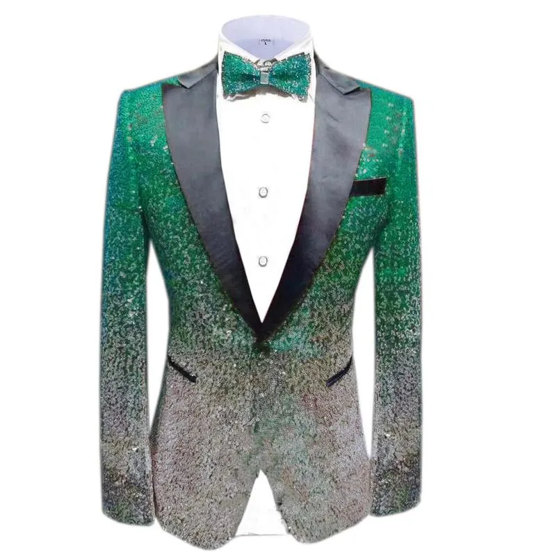 Red Silver Men's suit Fashion Green Jacket Blazer Prom Party Dinner Tuxedo Performance Jacket For Stage Wedding Shiny Costume287D