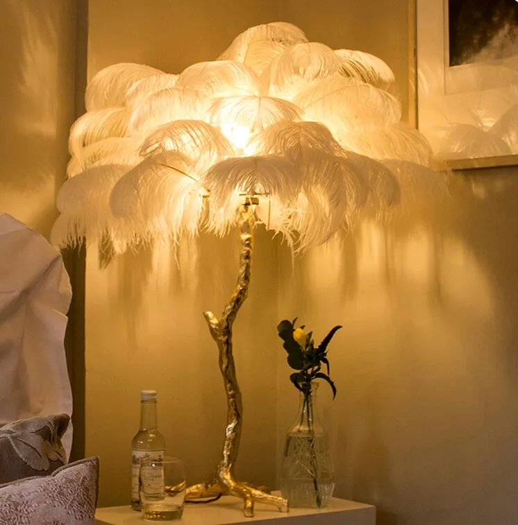 Перо настольная лампа для гостиной меди чистой латуни современный роскошь свет Nordic вилла отель клуб освещение Myy