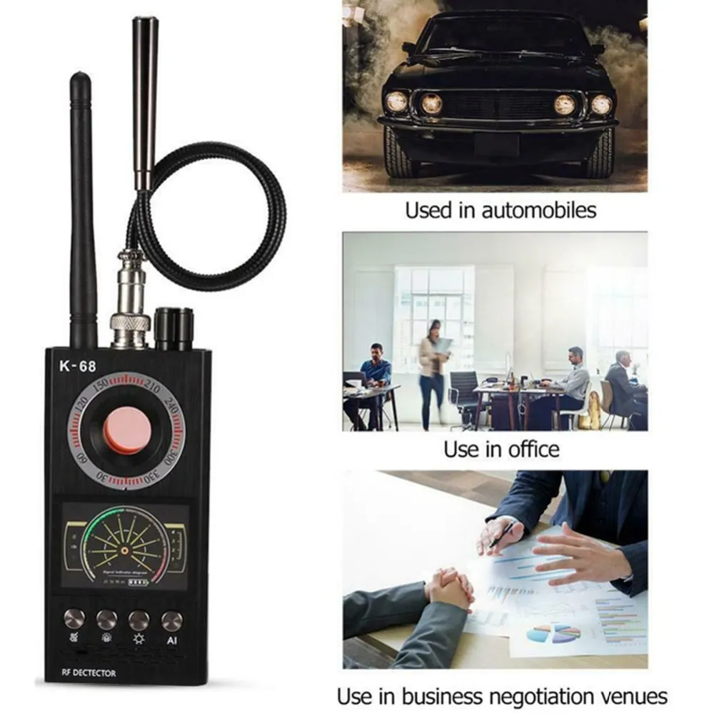 K68 Multi-Function Anti-Spy Detector Camera GSM Audio Bug Finder GPS-signallins RF Tracker Laser Light Pinhole Camera Finder