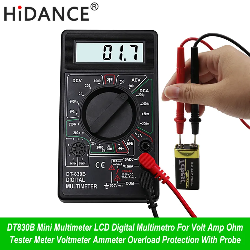 Hidance Mini LCD Multímetro Digital para Volt Amp Ohm Tester Meter Voltímetro Amperímetro Proteção de sobrecarga com sonda