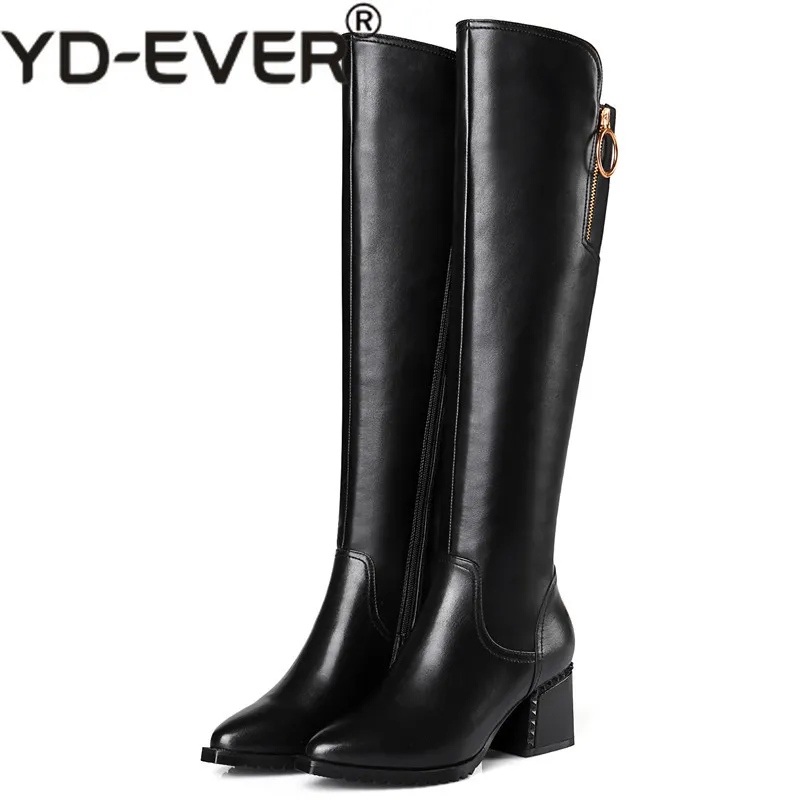 YD-EVER moda mujer sobre la rodilla botas altas tacones altos cuero genuino puntiagudos zapatos de fiesta mujer botas ajustadas