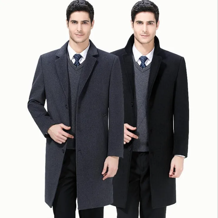 Autunno e inverno New Woolen medio lungo Business bello da uomo Formale casual Nizi cappotto giacca a vento di buona qualità nero e grigio 2 colori