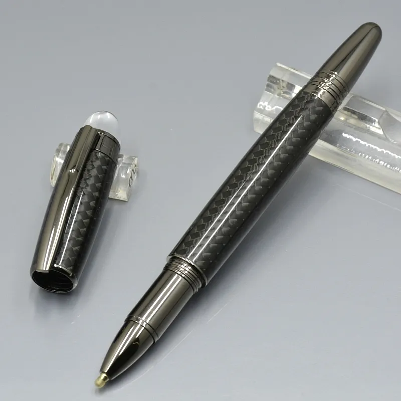 Luxury Black Carbon Fiber Barrel Roller Ball Ball Point Pennor med Crystal Head Stationery Office Business Writ Present Pens227T