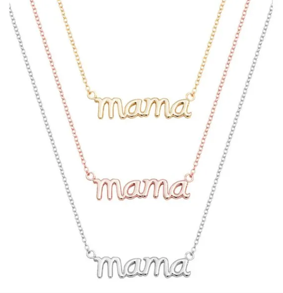 10st Liten Mamma Mamma Mamma brev Halsband Stämplat Word Initial Love Alfabet Moder Halsband för Thanksgiving Mors daggåvor