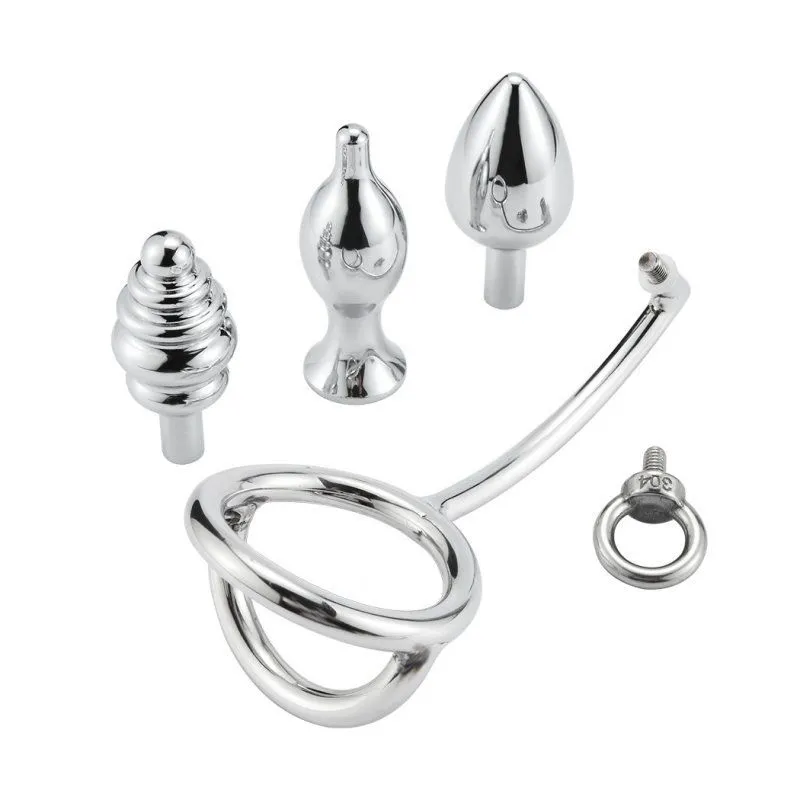 Anal Hook Butt Plugs Set 5st Set Metal rostfritt stål Anal Hook Delay Ring A094