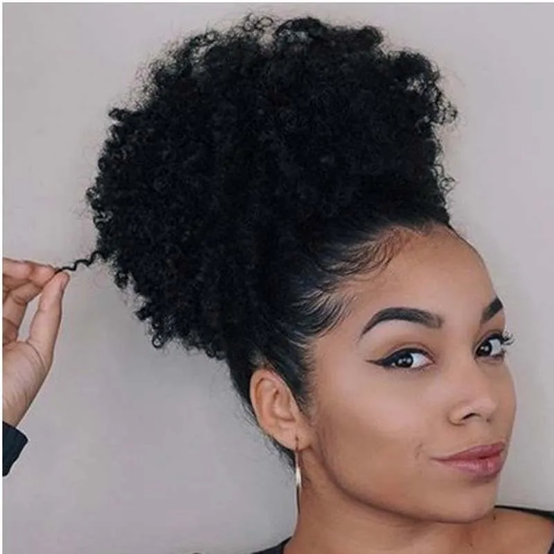 High Puff Afro Ponytail Drawstring Short Afro Kinky Curly Pony Tail Clip in  on Synthetic Curly Hair Bun Made of Kanekalon Fiber Puff Ponytail Wrap Updo  Hair Extensions with Clips (Black) :
