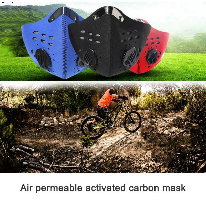 Fietsen beschermende gezichtsmaskers met filter zwart geactiveerde koolstof PM2.5 anti-vervuiling stof sport lopende training racefiets herbruikbare masksjj