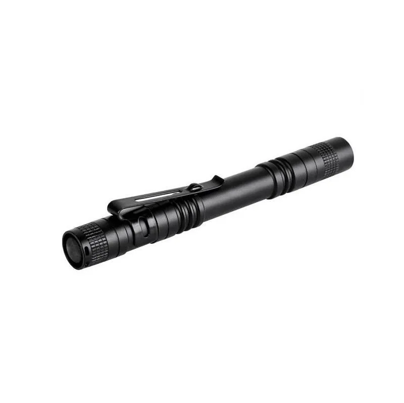 Mini torcia a forma di penna a LED Torcia in lega di alluminio Lampada tascabile portatile antiusura nera con clip multifunzione