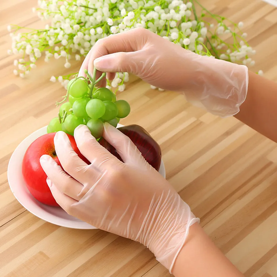 100pcs Gants Jetables en PVC Transparent Gant de Protection Étanche pour  Cuisine Aliments Examen Médical
