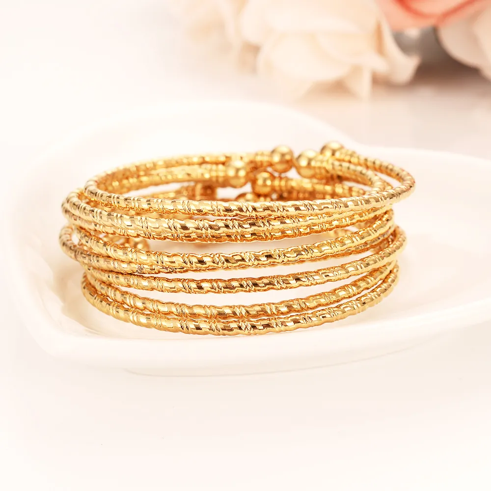 DIY Partihandel Frihet Storlek Solid Gul Guld Fylld Dubai Bangles Fine Gold Helix Etiopiska Bangle Armband Afrikanska kvinnor