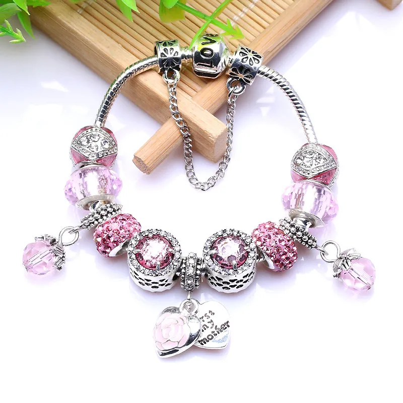 Venta al por mayor-Gota de aceite Pulsera de amor doble Pulsera de regalo para el día de la madre Adecuada para joyería de estilo Pandora