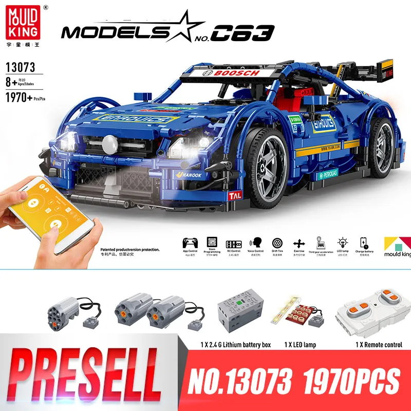 Aplikacja Pilot Zmotoryzowany C63 Blue Super Racing Car Building Blocks Cegieł Formy Król Kompatybilny Legoing 13073 AGM MOC-6687 Urodziny Zabawki Dla Dzieci Christmas Gift