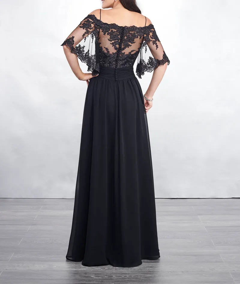 Chic Black Chiffon Black Chiffon bridesmaid dress with Lace - Floor Length in Burgundy/Yellow