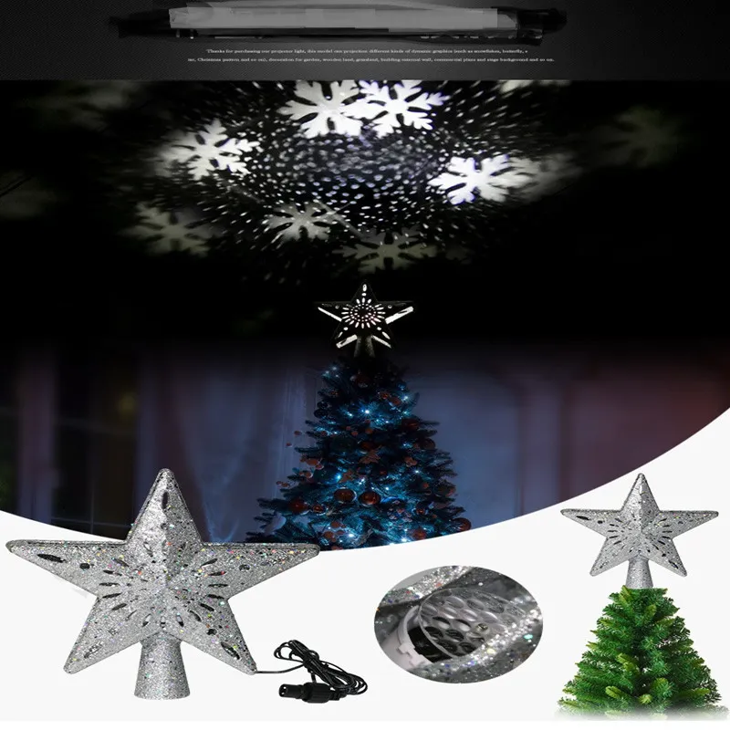 Girando Projeção Gold Silver LED Estrela Presentes Lâmpada Árvore de Natal da queda de neve floco de neve Animação Projector Luz Decor Accesseries A112002