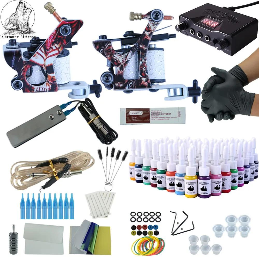 Kit de tatuagem completo 2 armas Immortal Color Tintas Fonte de alimentação Máquinas de tatuagem Agulhas Acessórios Kits Kit de maquiagem permanente