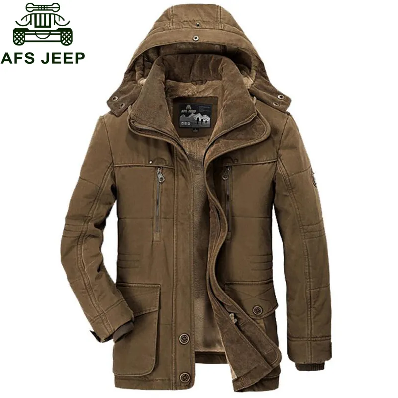 AFS Jeep 2018 Parkas män Vinterjacka Militär Parka Coat Male Hooded Collar Avtagbar Hat Ullfodral Veste Homme Stor storlek 6XL