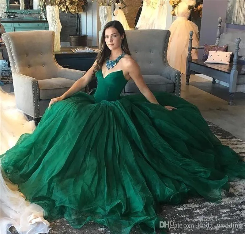 Dark Green Sparkly Prom Dresses Ball Gown Sequins Quinceanera Long For –  SELINADRESS