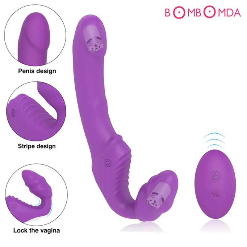 Vagina strapless strapon dildo vibrator kvinnor 9 hastighet dubbla vibrerande lesbiska fjärrkontroll vuxna sexleksaker för kvinnliga par mx191218