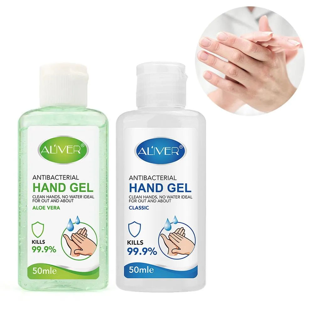 Aliver Hand Sanitizer 50ml Travel Portable Sterilization 75% Medicinsk alkoholgel anti-bakterier Snabbtorkande handrenare