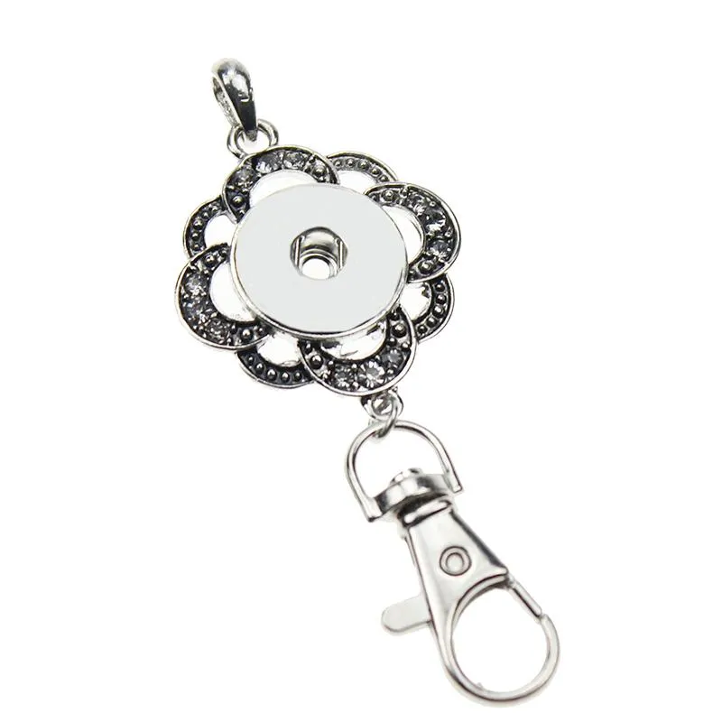Snap Jewelry Rhinestones 18mm Snap Keychains Lanyard Hook Key Chain Fit Snap Jewelry Women s Fashion Keychain Flower