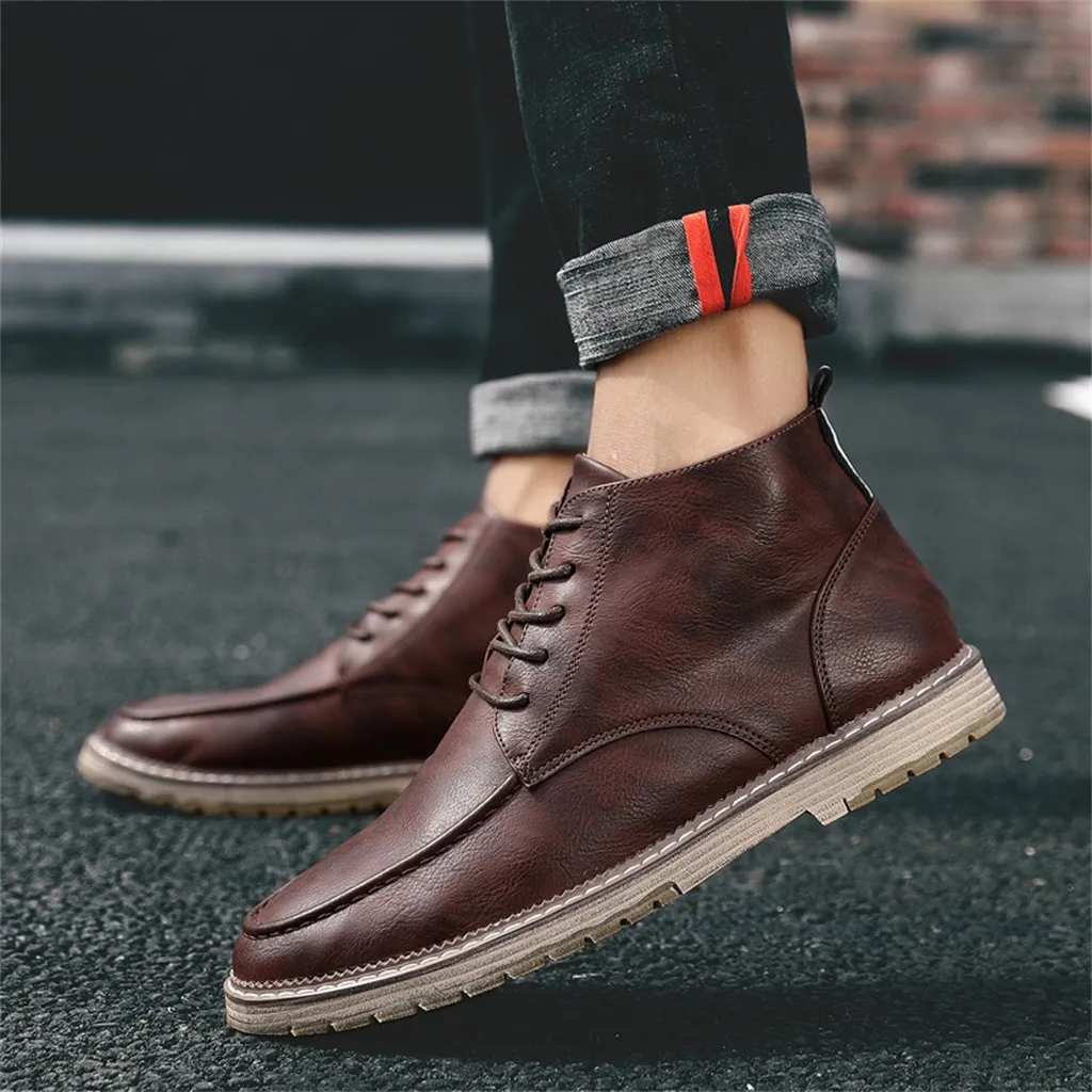Hot Sale-Ankle Boots For Men's Fashion High Tube Boots Breathable Short student dress shoes Best selling 40