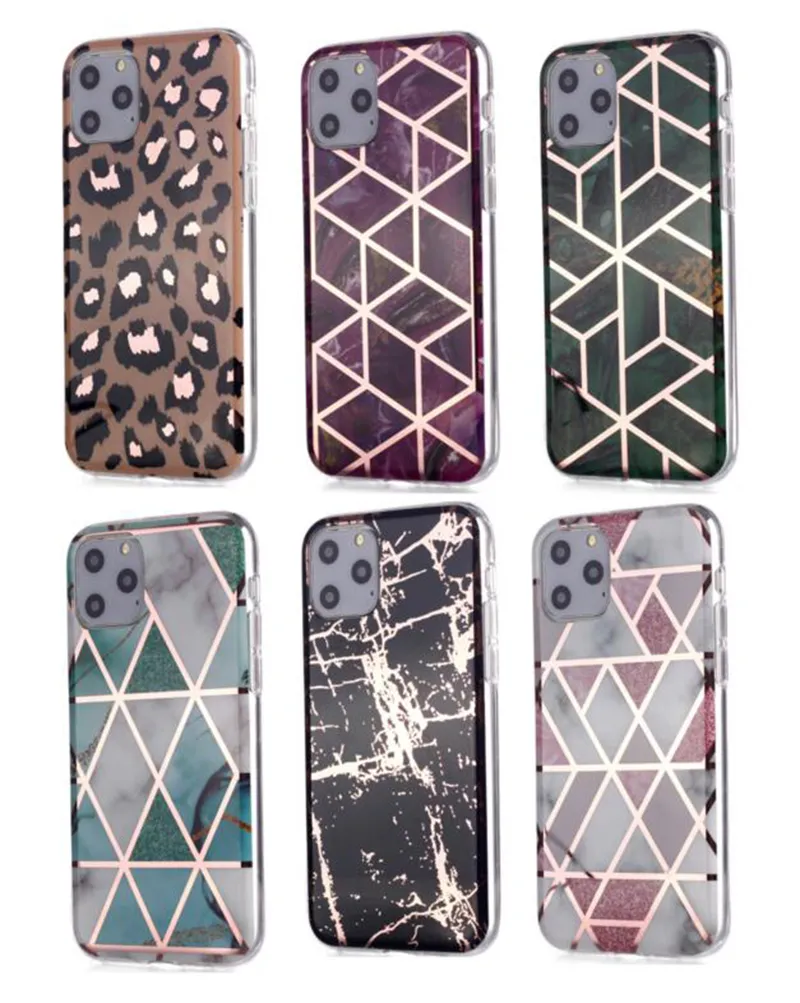 Case Capa moda chapeamento Marble Soft Skin TPU Leopard para o iPhone 11 pro Max XS MAX XR 6 7 8 PLUS Samsung S10 S20 S20 PLUS Ultra S10E