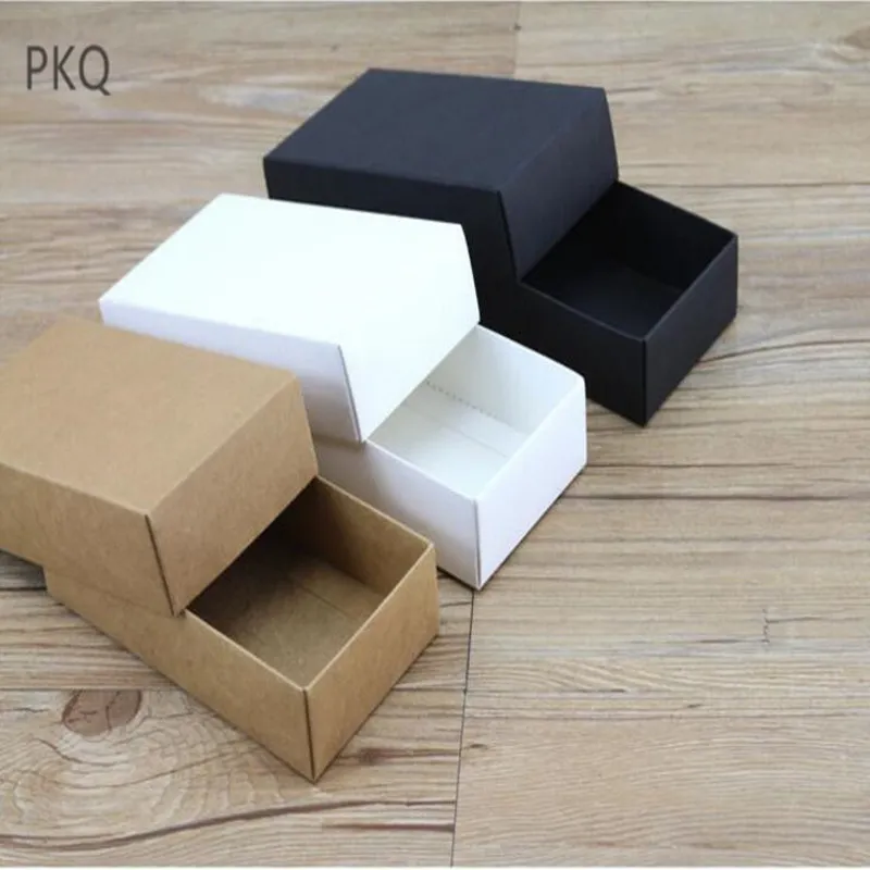 10 أحجام Kraft Black White Cardboard Box مع Lid Kraft Paper فارغة Carton Box DIY Craft Giftbing Joxes