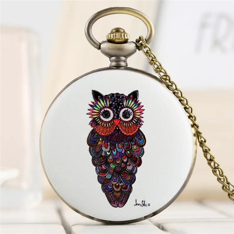 Old Fashioned Arts Owl Display Orologio da taschino al quarzo Orologio antico in bronzo Collana unisex Catena Orologi vintage Migliori regali