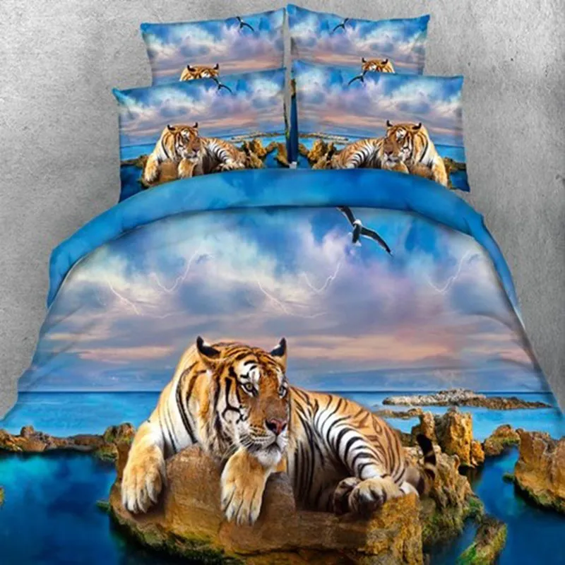 American And European Style Beach Tiger Print Bedding Set One Duvet