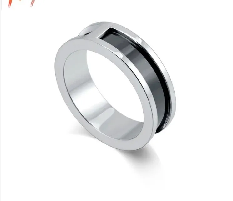 Mode trend titanium stalen zilveren zwarte ring roestvrij stalen groef zwarte keramische paar ring