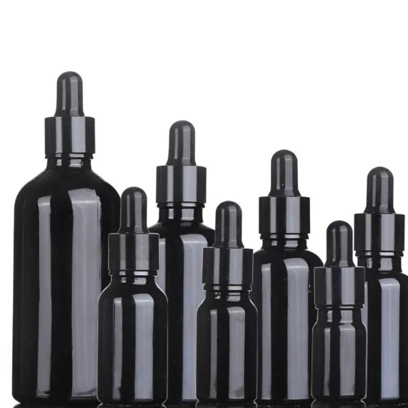 10ml 15ml 20ml 30ml 50ml 100ml botella de gotero de aceite esencial de vidrio negro vacío Envases de embalaje cosmético