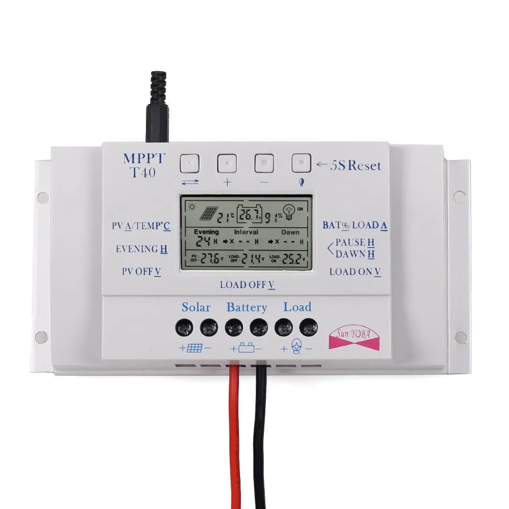 Freeshipping LCD 40A 12 V / 24V MPPT STRECTLITHER LEY-THE THRY-Time Solar Charge Controller z USB 5 V