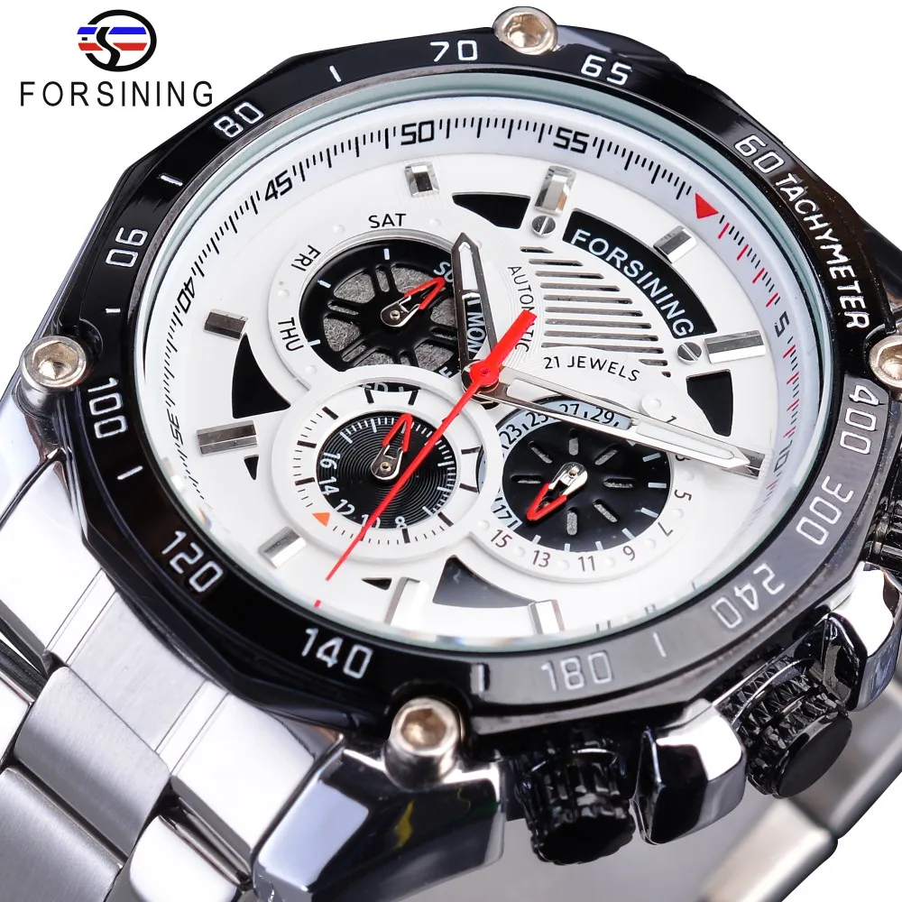 Forsining Military Silver Clock Steampunk Series Complete Calendar Men Sport Mechanical Automatic Watches Top Brand Luxury