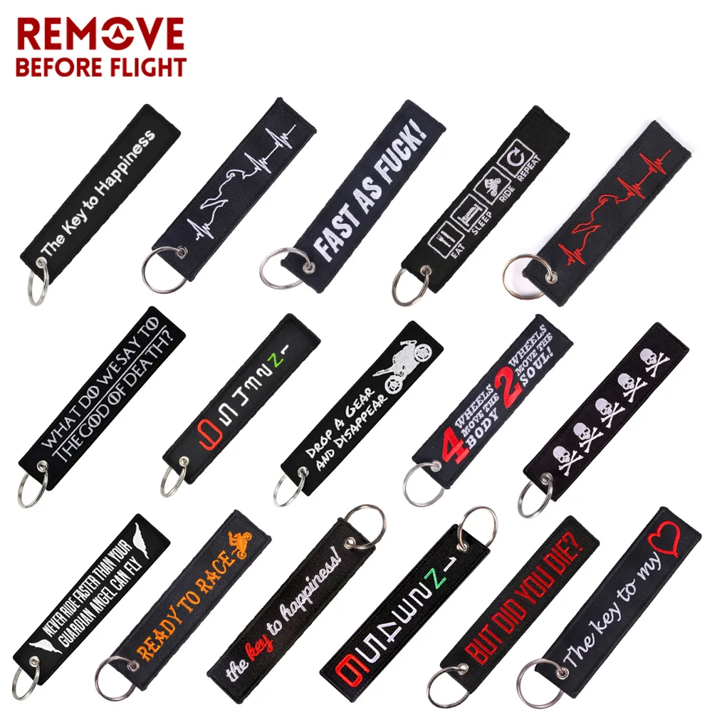 BEFORE FLIGHT Keychain Launch Key chains for Motorcycles and Cars Black Tag Embroidery Fobs