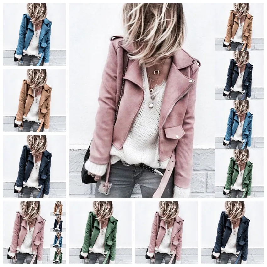 European fashion solid color casual long-sleeved button deerskin jacket jacket pink khaki green blue support mixed batch